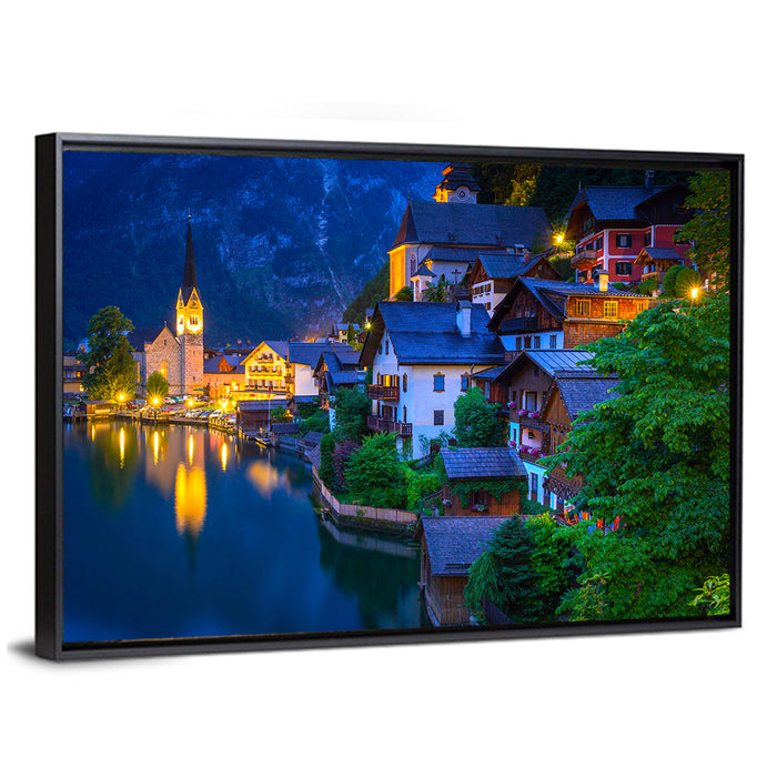 Hallstatt Lakeside at Dusk Wall Art as a framed canvas