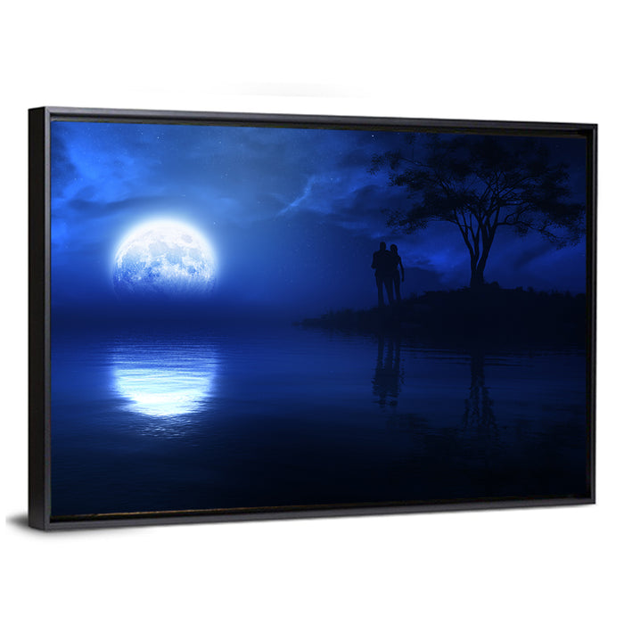 Loving Couple Under Moonlight Wall Art as a framed canvas