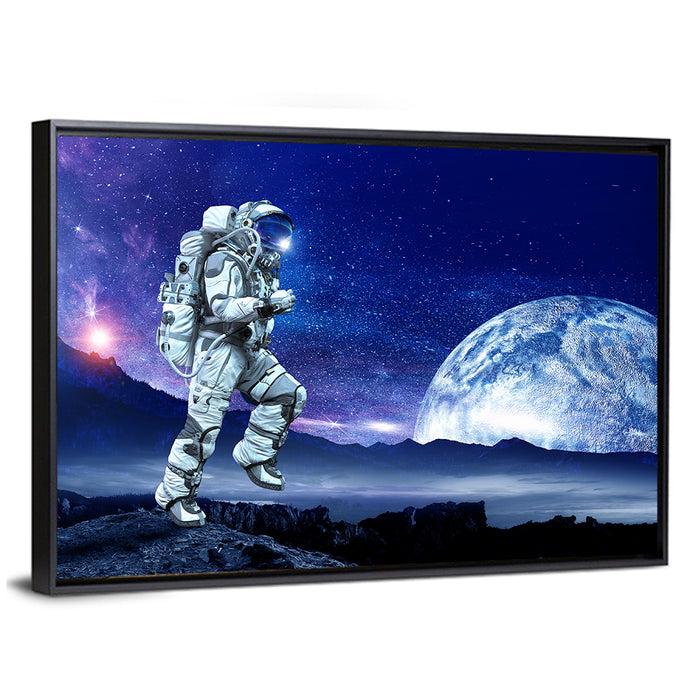 Running Astronaut Wall Art as a framed canvas