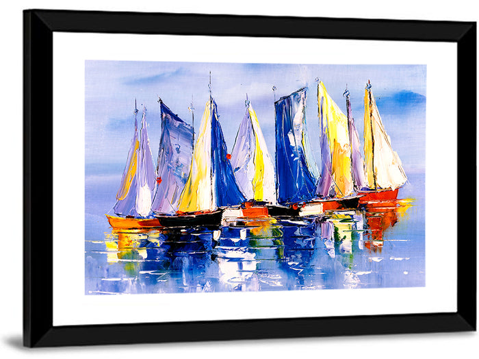 Scenic Sailboats at Sea Wall Art as a framed print