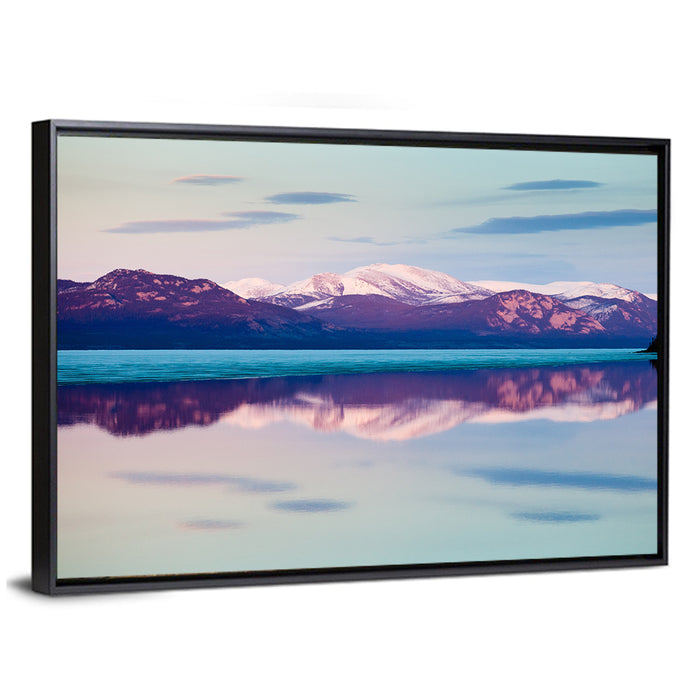 Lake Laberge Dusk Reflection Wall Art as a framed canvas