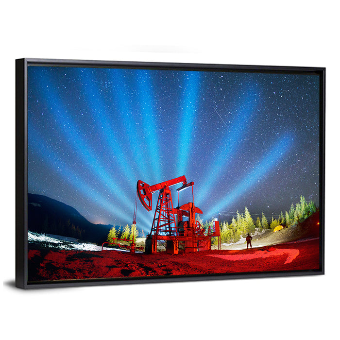 Starry Night Oil Pump Jack Wall Art as a framed canvas