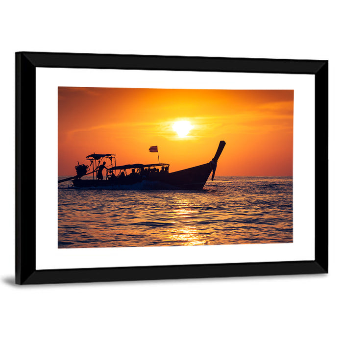 Longtail Boat at Sunset Wall Art as a framed print