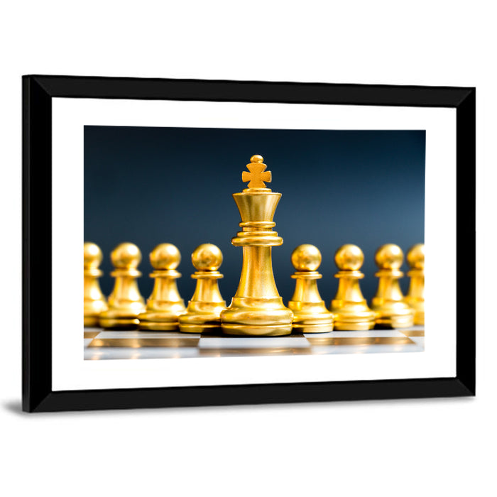 Golden King with Pawns Wall Art as a framed print
