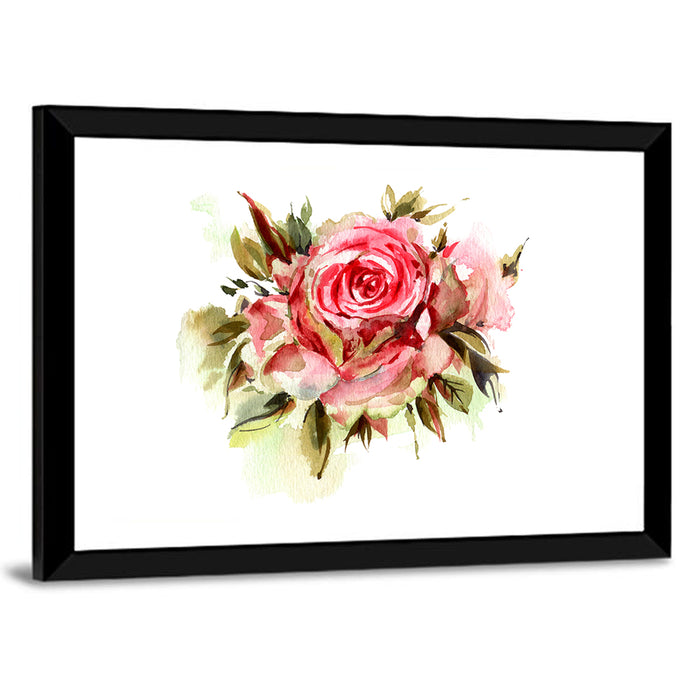 Single Bloom Rose Watercolor Wall Art as a framed print