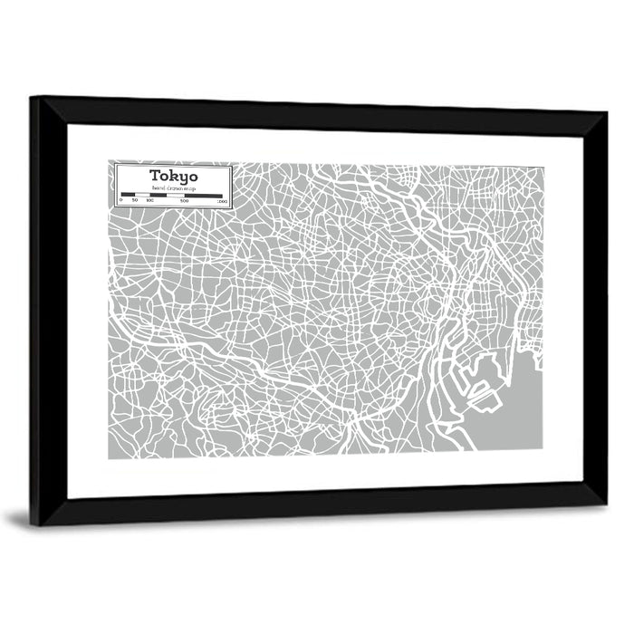 Tokyo Street Grid Map Wall Art as a framed print