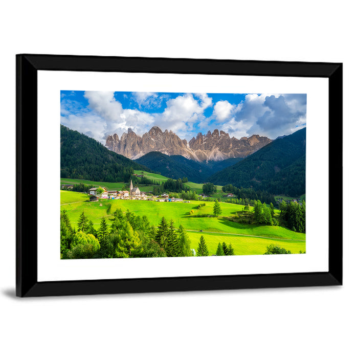 Santa Maddalena Village, Odle Peaks Wall Art as a framed print