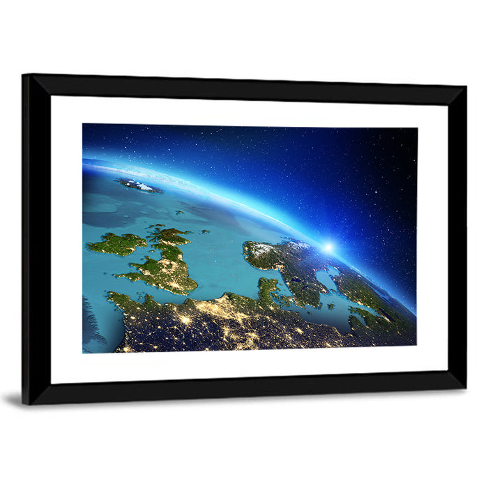 Sunrise Over Europe from Orbit Wall Art as a framed print