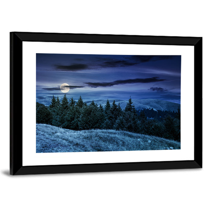 Moonlit Svydovets Ridge Wall Art as a framed print