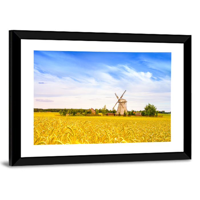 Dudutki Windmill in Golden Fields Wall Art as a framed print
