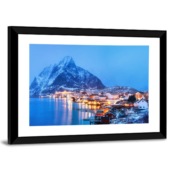 Reine Harbor at Twilight Wall Art as a framed print