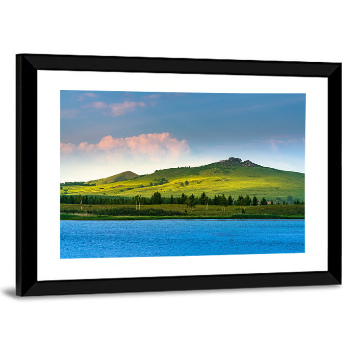 Hongsong Lake with Mountain Peak Wall Art as a framed print