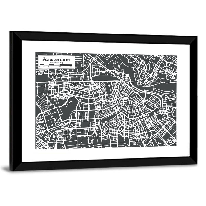 Amsterdam Canal Map Wall Art as a framed print