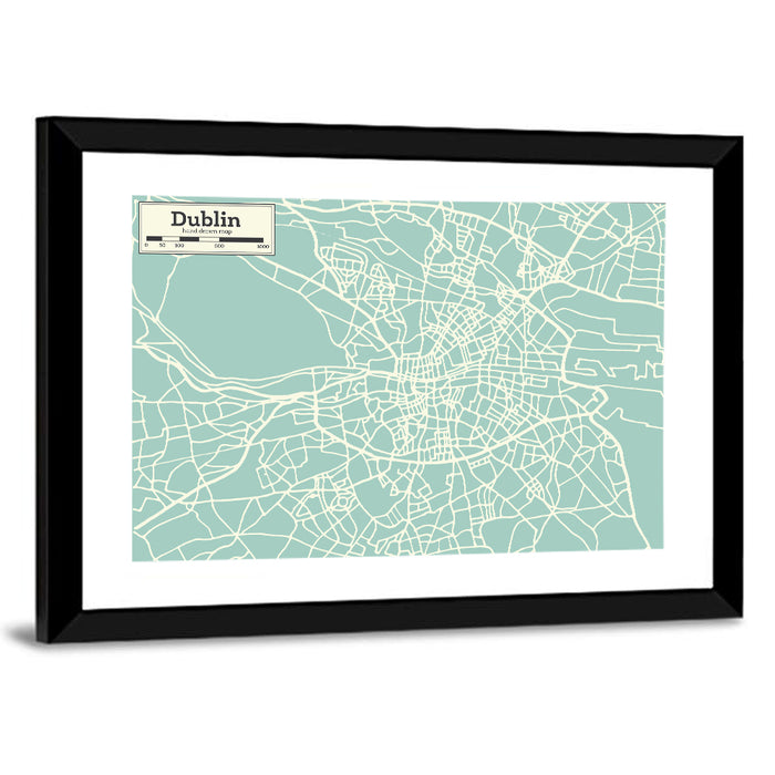 Dublin Street Grid Map Wall Art as a framed print