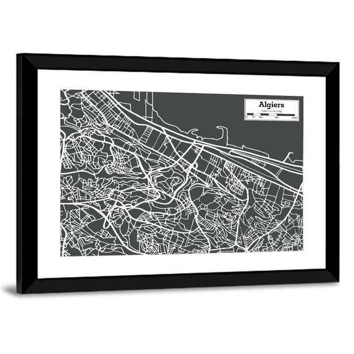 Algiers City Map, Minimal Gray Wall Art