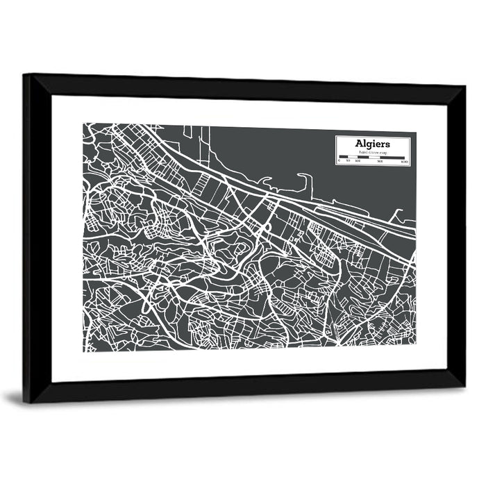 Algiers City Map, Minimal Gray Wall Art as a framed print