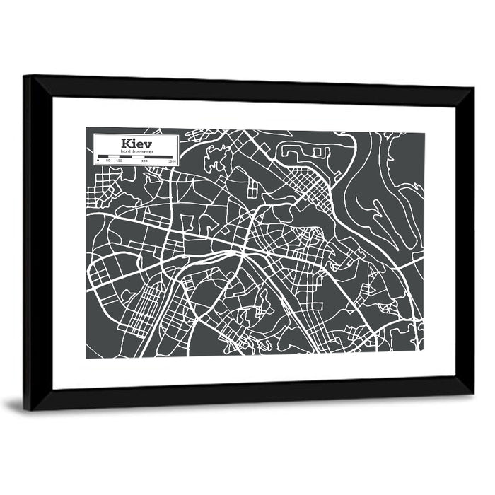 Kiev Street Grid Map Wall Art as a framed print