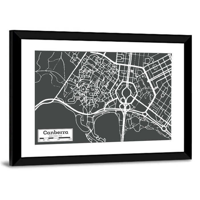 Canberra Street Grid Map Wall Art as a framed print