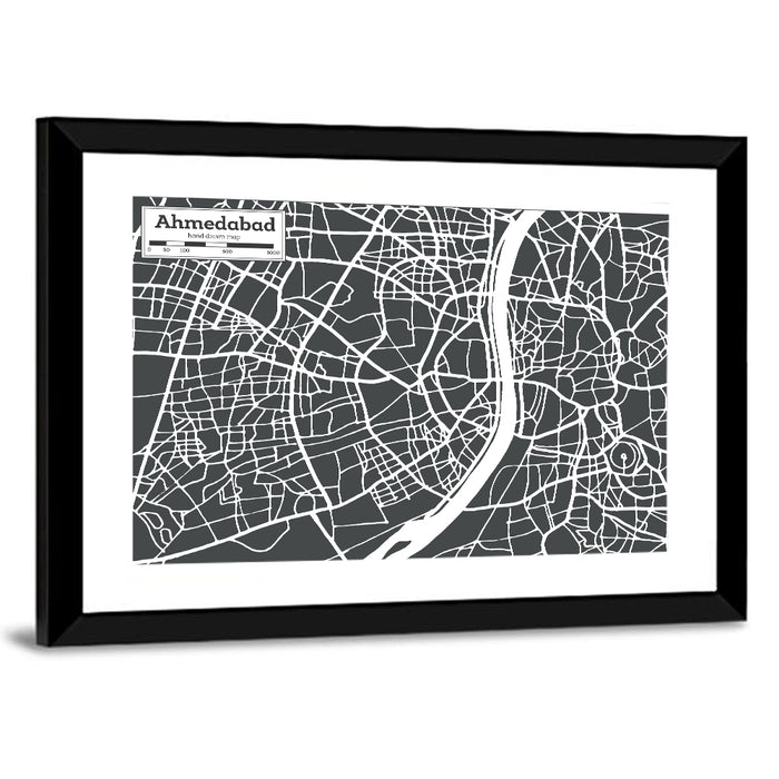 Ahmedabad Aerial Map, Minimalist Gray Wall Art as a framed print