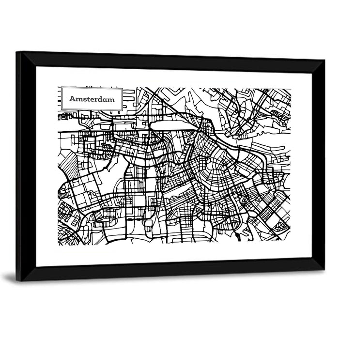 Amsterdam Canals Map Wall Art as a framed print