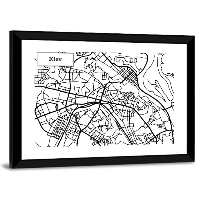 Kiev Street Grid Map Wall Art as a framed print