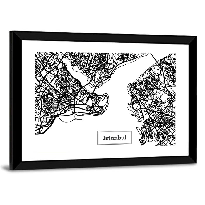 Istanbul Bosphorus Map Wall Art as a framed print