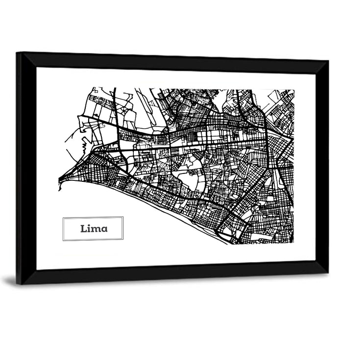 Lima Coastal Street Map Wall Art as a framed print