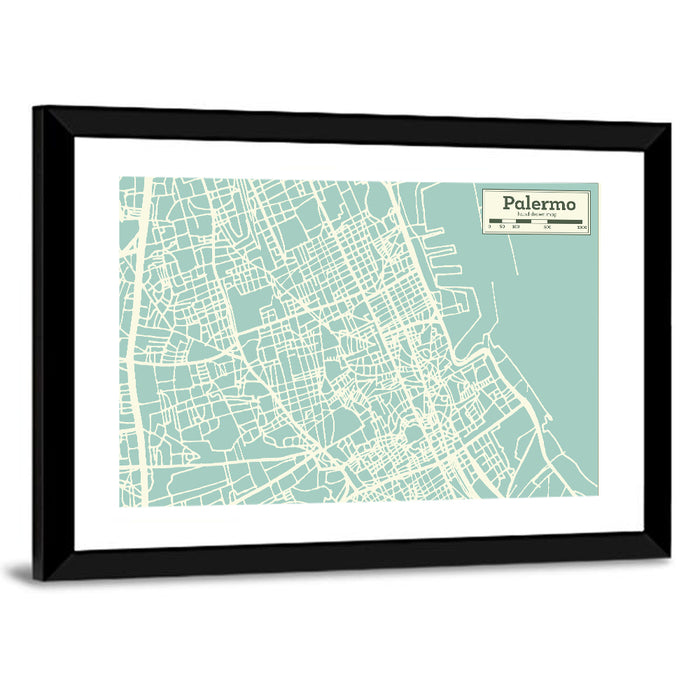 Palermo Coastal Map Wall Art as a framed print