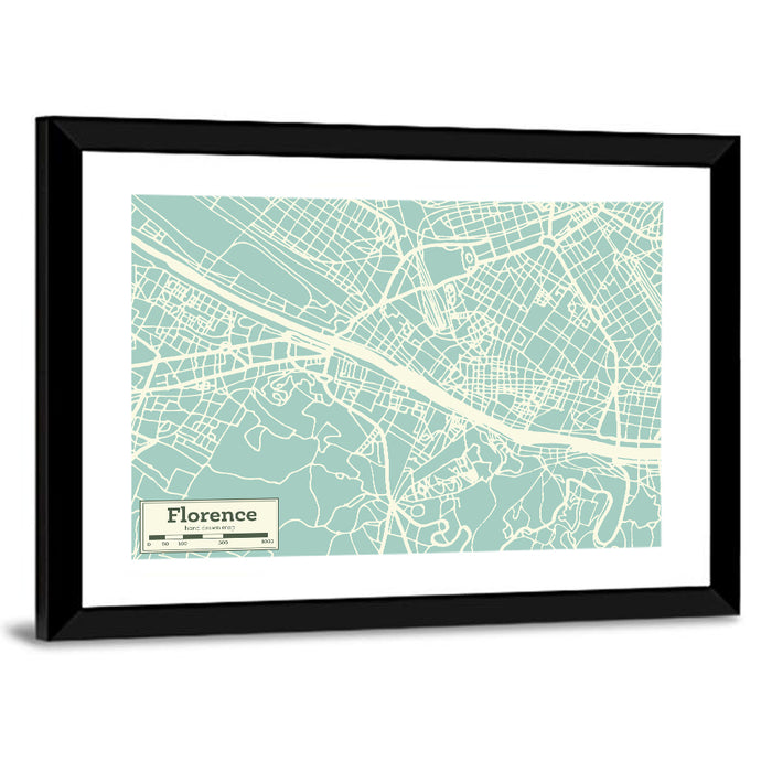 Florence Arno River Map Wall Art as a framed print