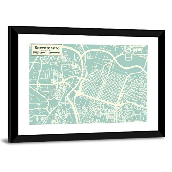 Sacramento River Map Wall Art as a framed print