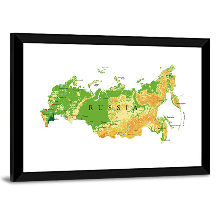 Russia Topographic Relief Map Wall Art as a framed print