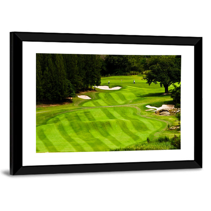 Sloping Golf Fairway with Bunkers Wall Art as a framed print