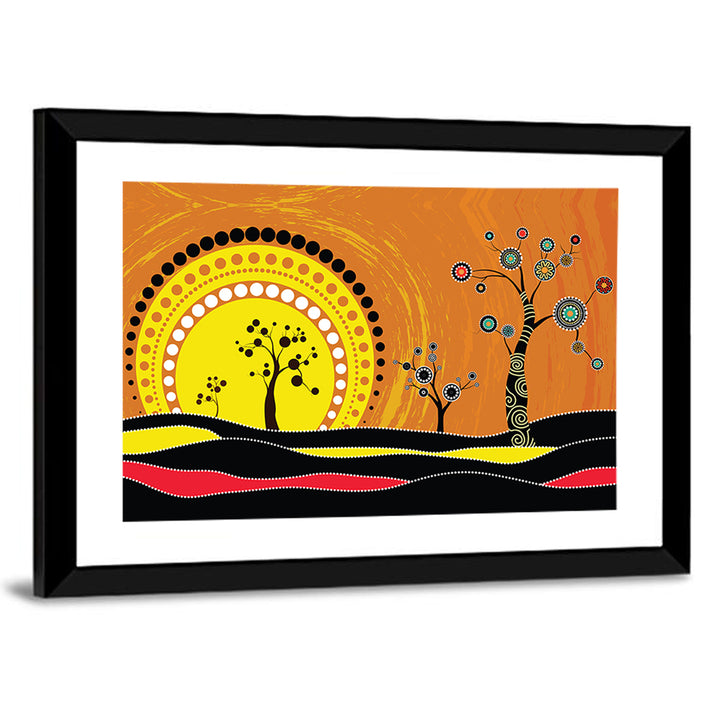 Aboriginal Dot Sunset Wall Art