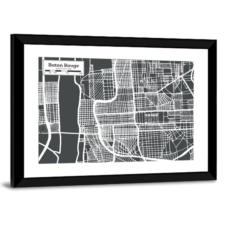 Baton Rouge Street Grid Map Wall Art