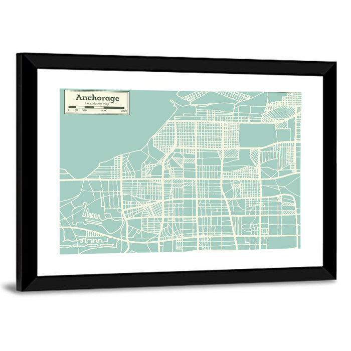 Anchorage, Alaska Map Wall Art as a framed print