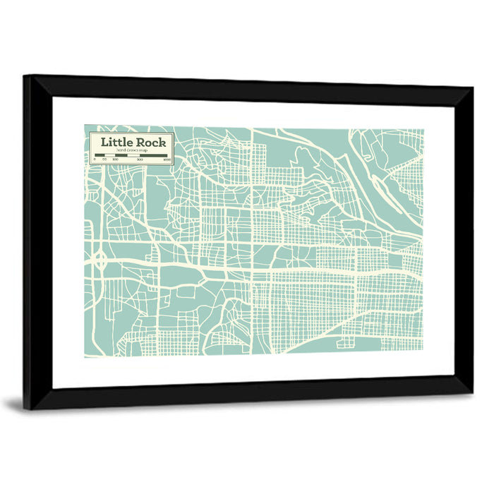 Little Rock Street Grid Map Wall Art as a framed print