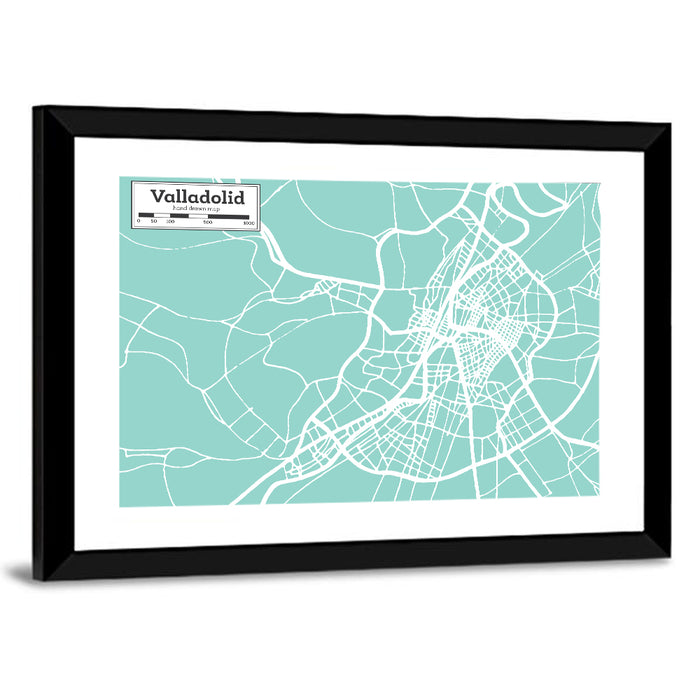 Valladolid Street Grid Map Wall Art as a framed print