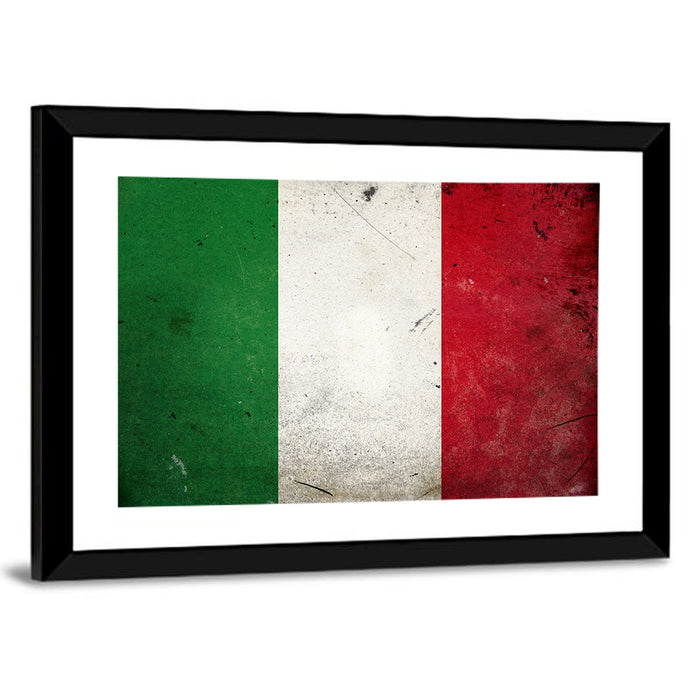 Distressed Italian Flag Wall Art as a framed print
