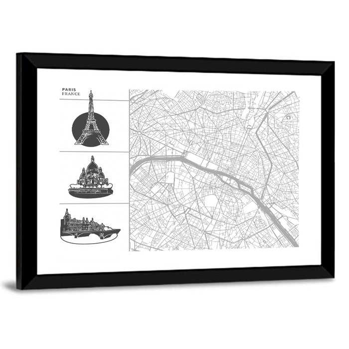 Paris Architectural Map Grid Wall Art as a framed print