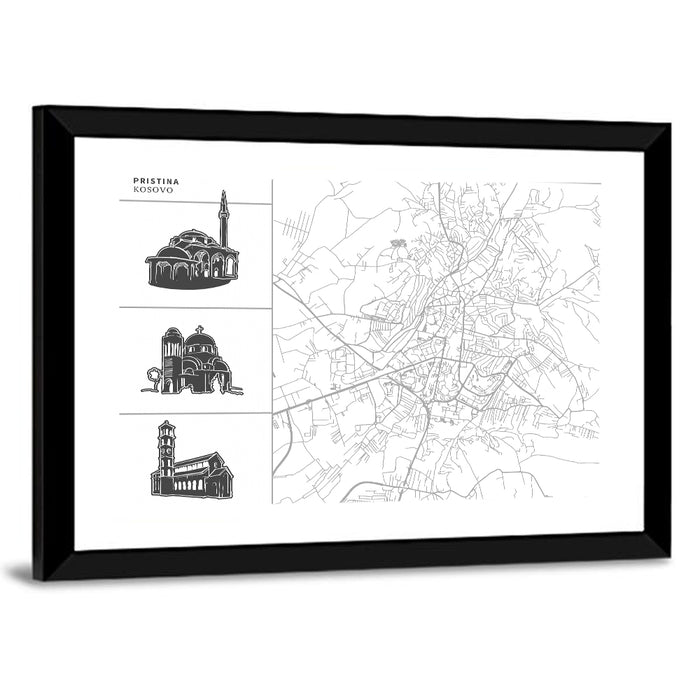 Pristina City Map Illustration Wall Art as a framed print
