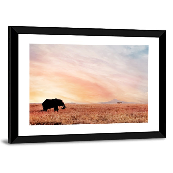 Savannah Elephant at Sunset Wall Art as a framed print