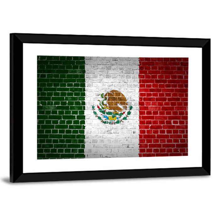 Weathered Mexico Flag with Coat of Arms Wall Art as a framed print