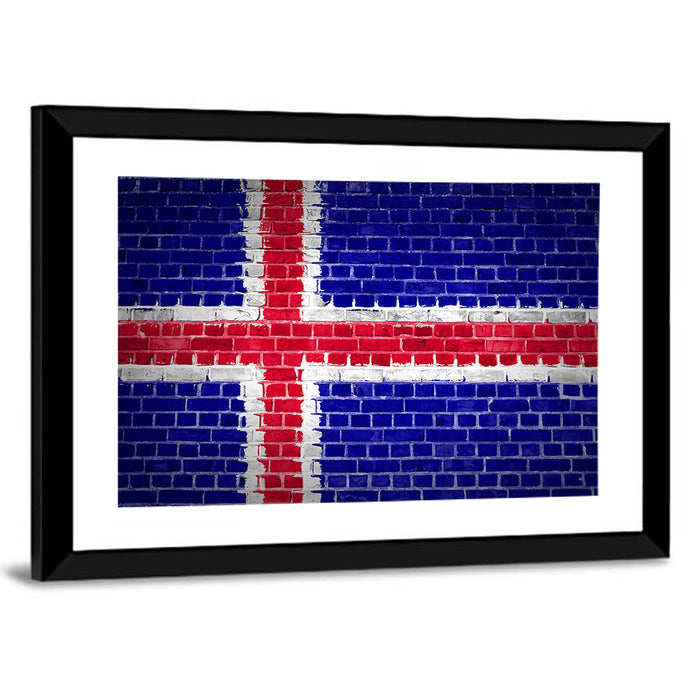 Iceland Flag on Brick Wall Art as a framed print