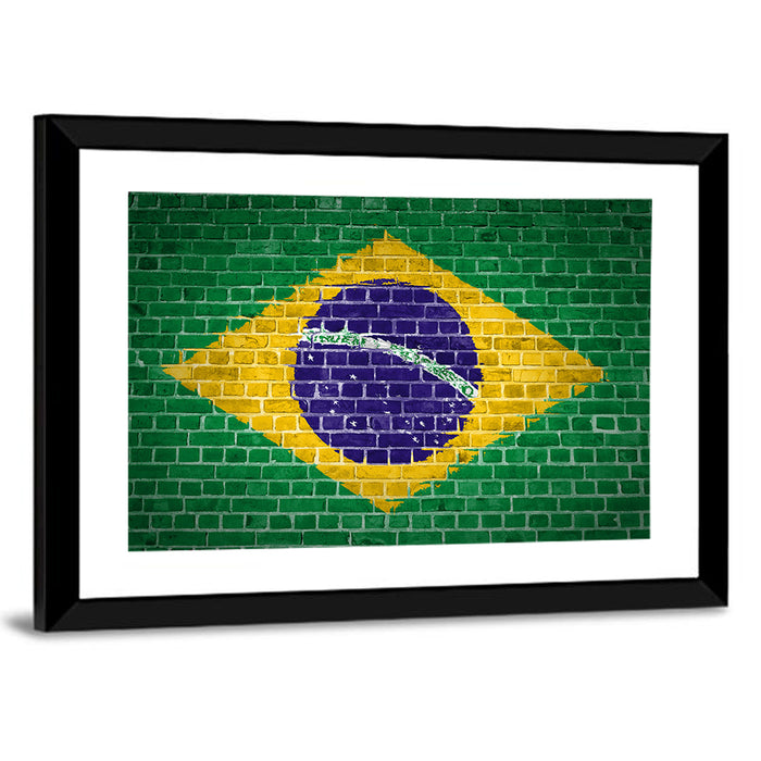 Brazilian Flag Brick Mural Wall Art as a framed print