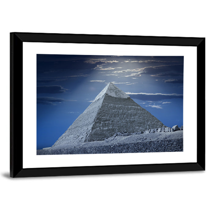 Great Pyramid Under Moonlight Wall Art as a framed print