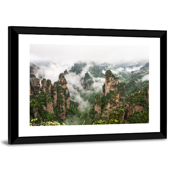 Foggy Zhangjiajie Peaks Wall Art as a framed print