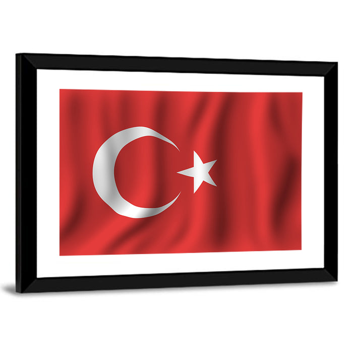 Turkish Flag with Wavy Texture Wall Art as a framed print