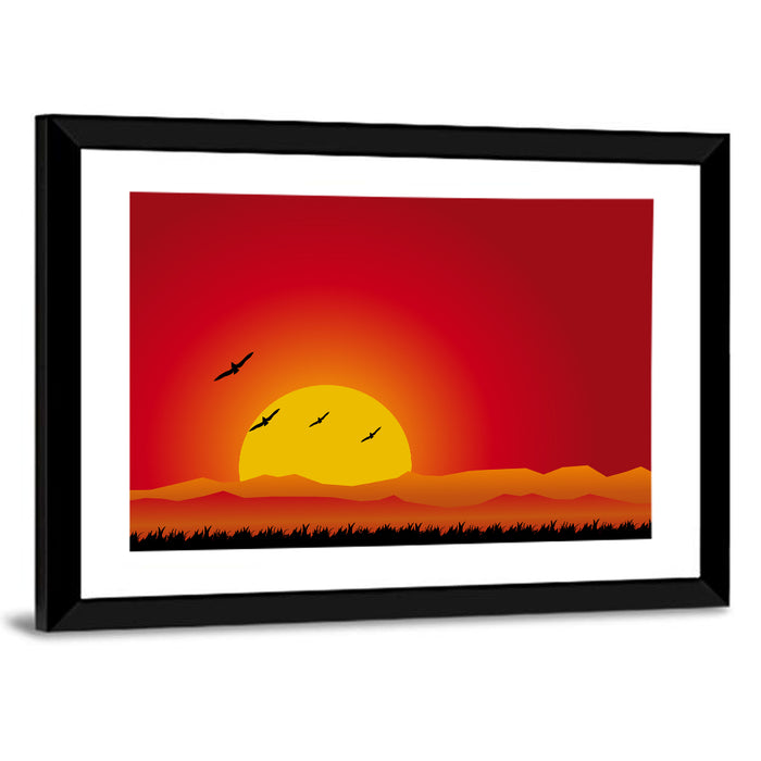 Four Birds at Sunset Wall Art as a framed print