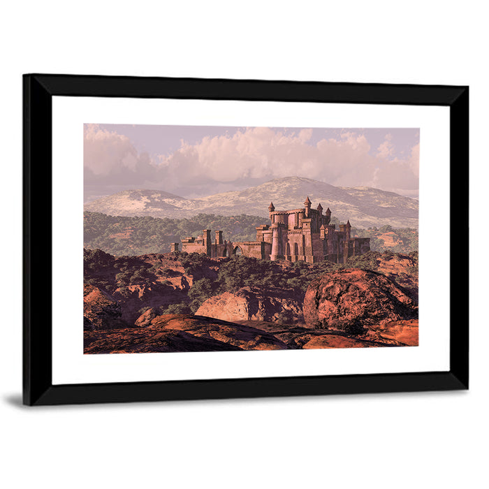 Medieval Fortress on Rocky Plateau Wall Art as a framed print