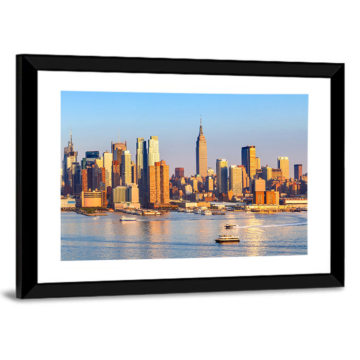 Manhattan Sunrise Over Harbor Wall Art as a framed print